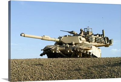 US Marines provide security in an M1A1 Abrams tank