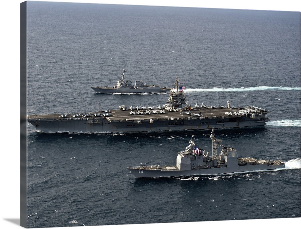 U.S. Navy ships transit the Atlantic Ocean.