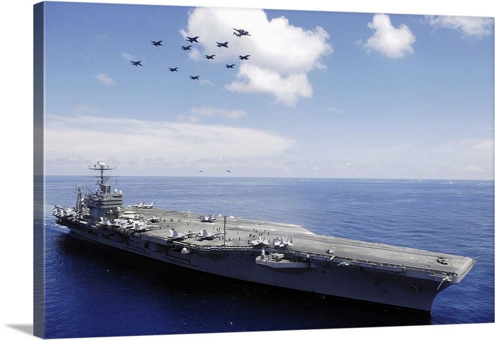 USS Abraham Lincoln and aircraft perform a aerial demonstration.