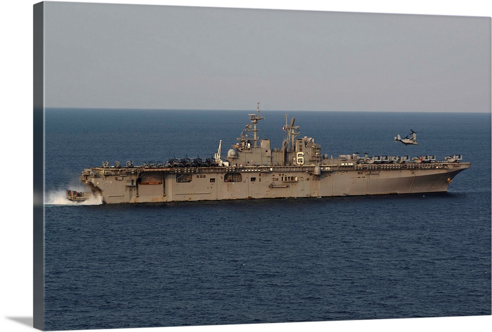 April 11, 2014 - The amphibious assault ship USS Bonhomme Richard (LHD 6) conducts amphibious operations while transiting ...