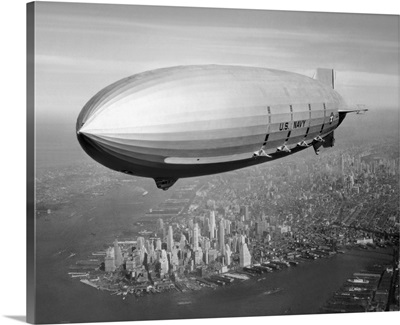 USS Macon Airship flying over New York City
