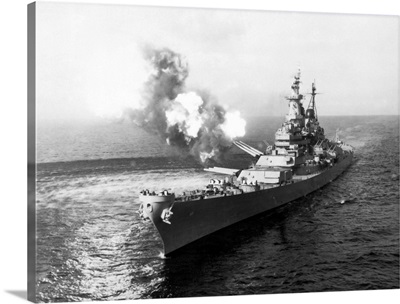 USS Missouri Firing Her 16 Inch Guns Towards Chong Jin, Korea, 1950