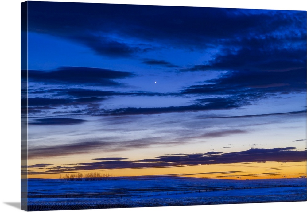 Venus Below Dimmer Saturn In The Evening Twilight, Strathmore, Alberta, Canada