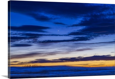 Venus Below Dimmer Saturn In The Evening Twilight, Strathmore, Alberta, Canada