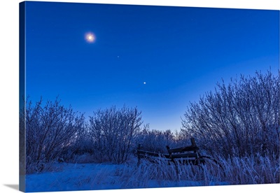 Venus, Mars And The Moon Over A Frosty Fence