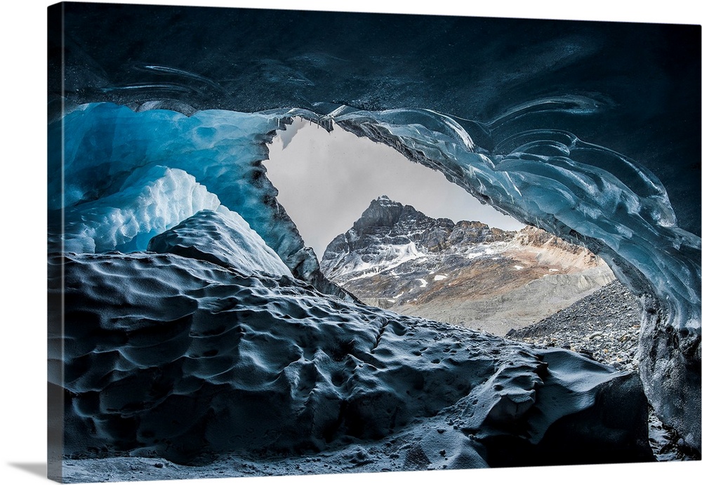 View looking out from inside a glacier in Jasper, Canada.