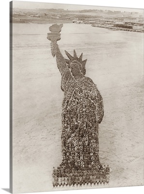 View Of A Human Formation Of The Statue Of Liberty, Members Of The U.S. Army And Navy