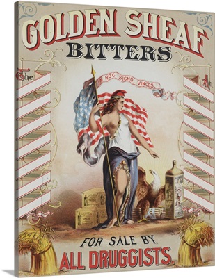 Vintage Advertisement Of Goddess Columbia With An American Flag For Golden Sheaf Bitters