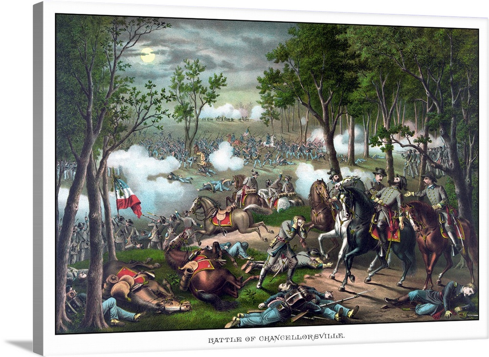 Vintage American Civil War print featuring The Battle of Chancellorsville and showing the death of Confederate General Tho...