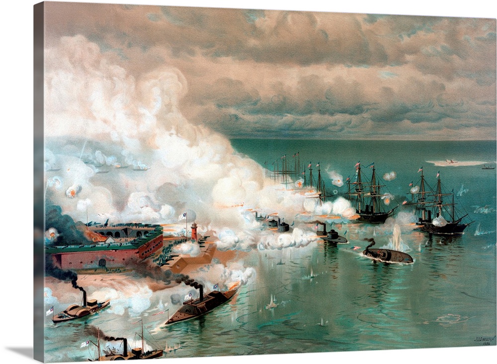 Vintage American Civil War print of The Battle of Mobile Bay, August 5, 1864.