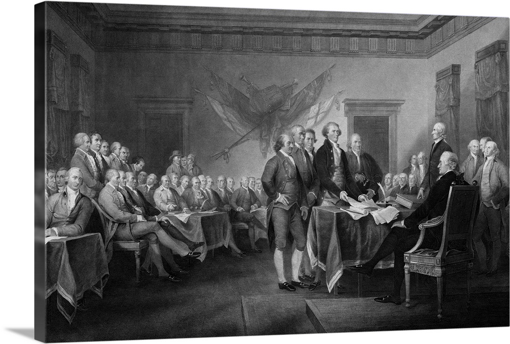 Vintage American History print of Thomas Jefferson, John Adams, Roger Sherman, Robert Livingston, and Benjamin Franklin pr...