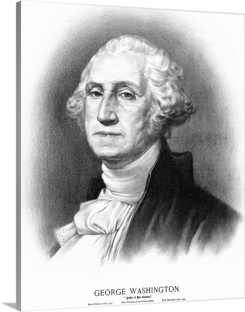 Vintage American History print of the bust of President George Washington. It reads, George Washington, Father of His Coun...