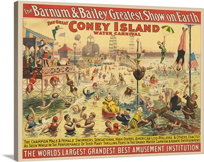 Vintage Barnum & Bailey Circus Poster Of Costumed People Performing At The Beach, 1898