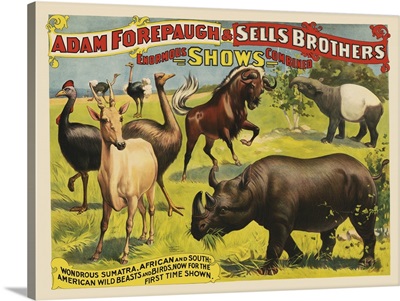 Vintage Circus Poster For Adam Forepaugh & Sells Brothers Enormous Shows Combined