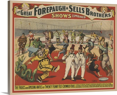 Vintage Circus Poster Of Clowns For Adam Forepaugh & Sells Brothers