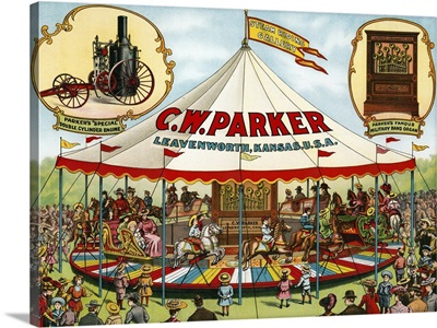 Vintage Circus Poster Of CW Parker Steam Riding Gallery