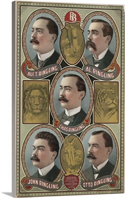 Vintage Circus Poster Of Five Ringling Brother's Bust Portraits, 1903