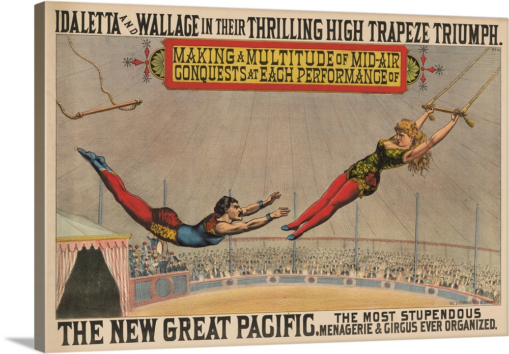 Vintage Circus Poster Of Trapeze Performers Idaletta & Wallace On The High Trapeze
