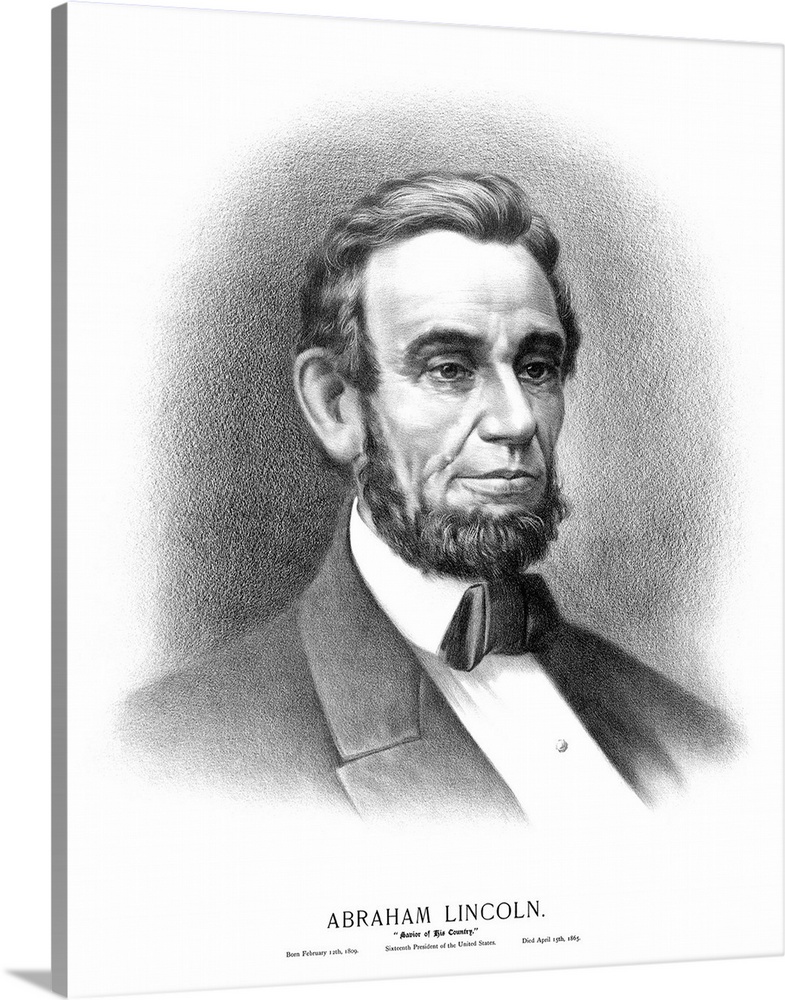 Vintage Civil War era print of the bust of President Abraham Lincoln. It reads, Abraham Lincoln, Savior Of His Country, Bo...