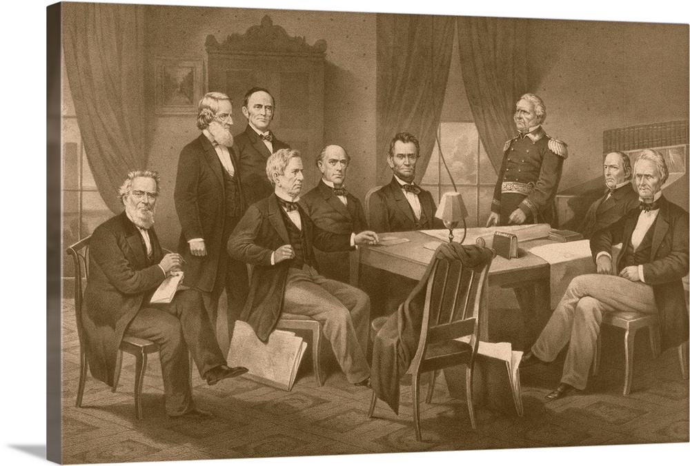Vintage Civil War print of President Abraham Lincoln and his cabinet.