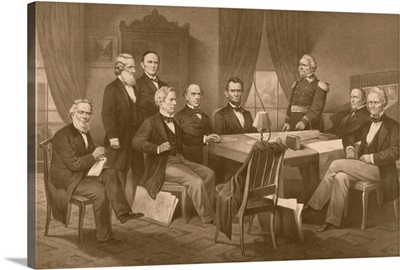 Vintage Civil War print of President Abraham Lincoln and his cabinet
