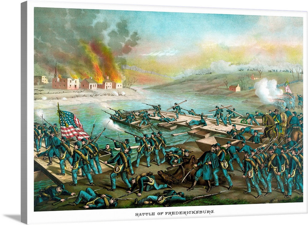 Vintage Civil War print of the Battle of Fredericksburg. The battle was fought December 11...15, 1862, in and around Frede...