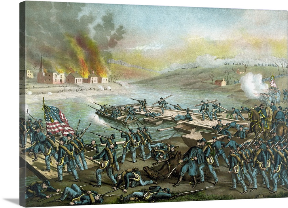 Vintage Civil War print of the Battle of Fredericksburg.