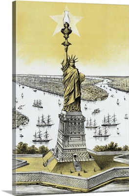 Vintage color architecture print featuring The Statue of Liberty