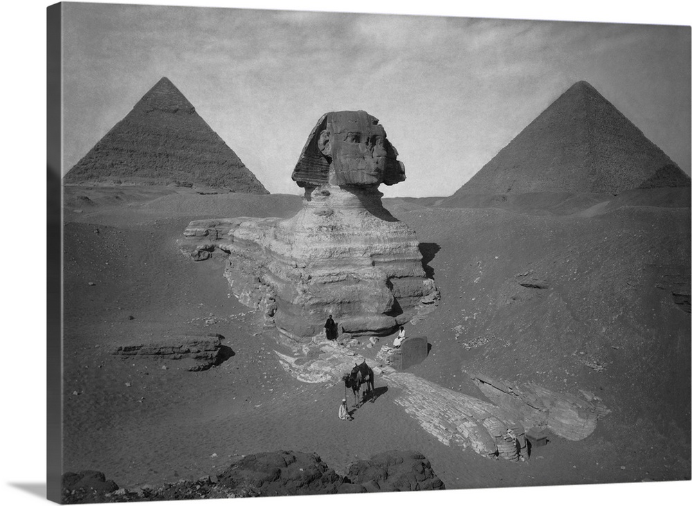 Vintage Egyptian history photo of the partially excavated Sphinx of Giza.