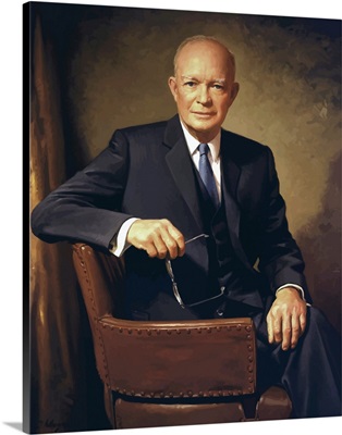 Vintage painting of President Dwight D. Eisenhower seated in a chair