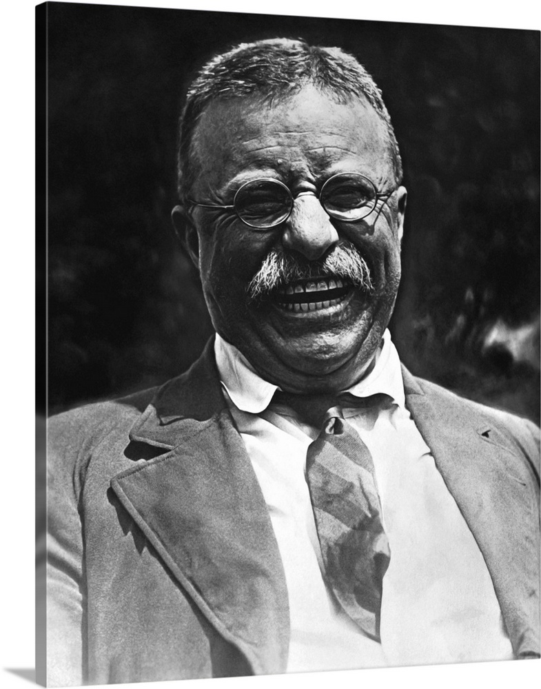 Vintage portrait featuring a smiling Theodore Roosevelt, taken on May 3rd, 1921.