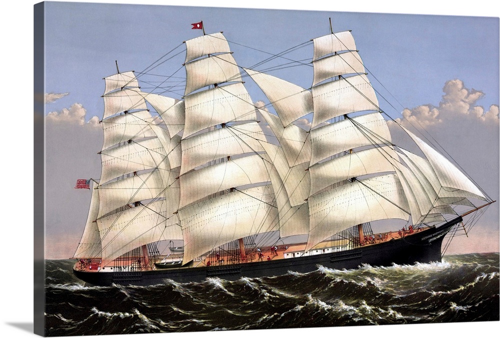 Vintage print of the Clipper ship Three Brothers.