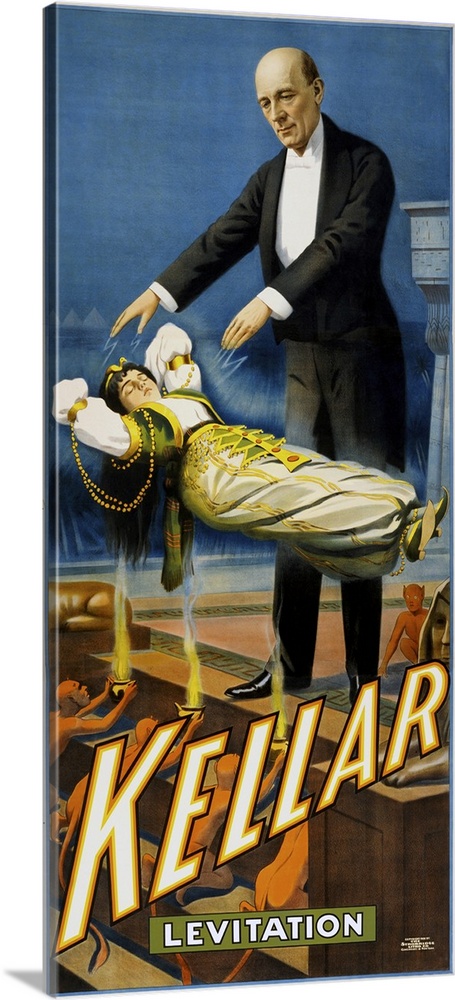 Vintage promotional poster depicts one of Harry Kellaros acts of levitation.