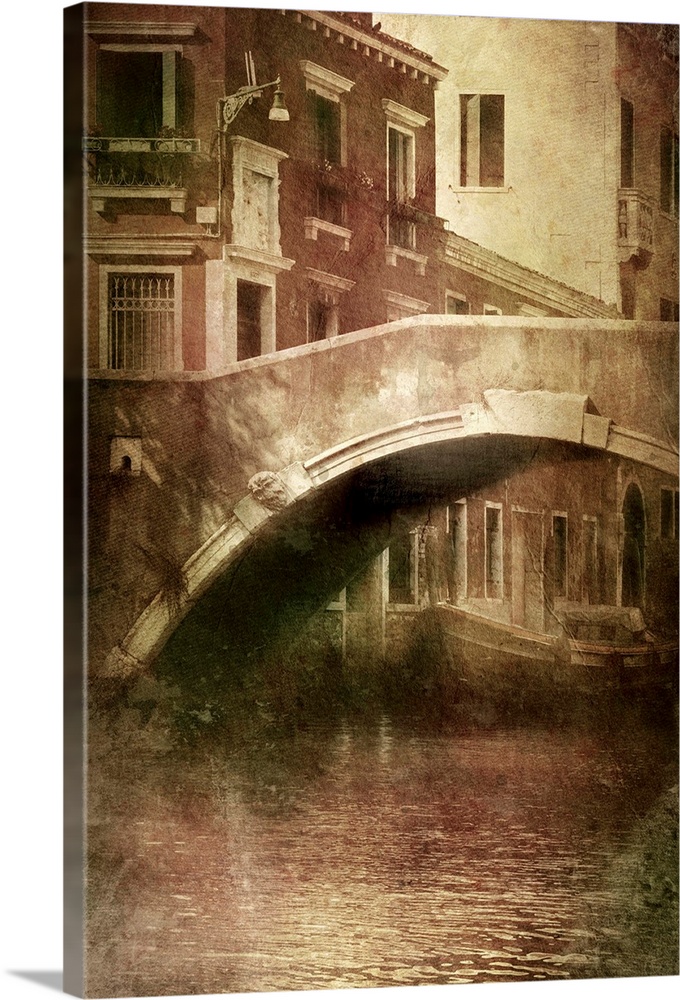 Vintage shot of Venetian canal, Venice, Italy.