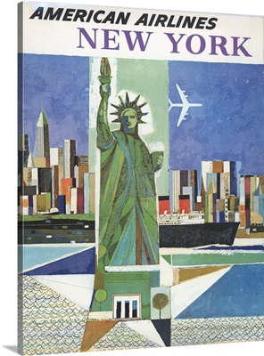 Vintage Travel Poster For American Airlines, New York, 1964