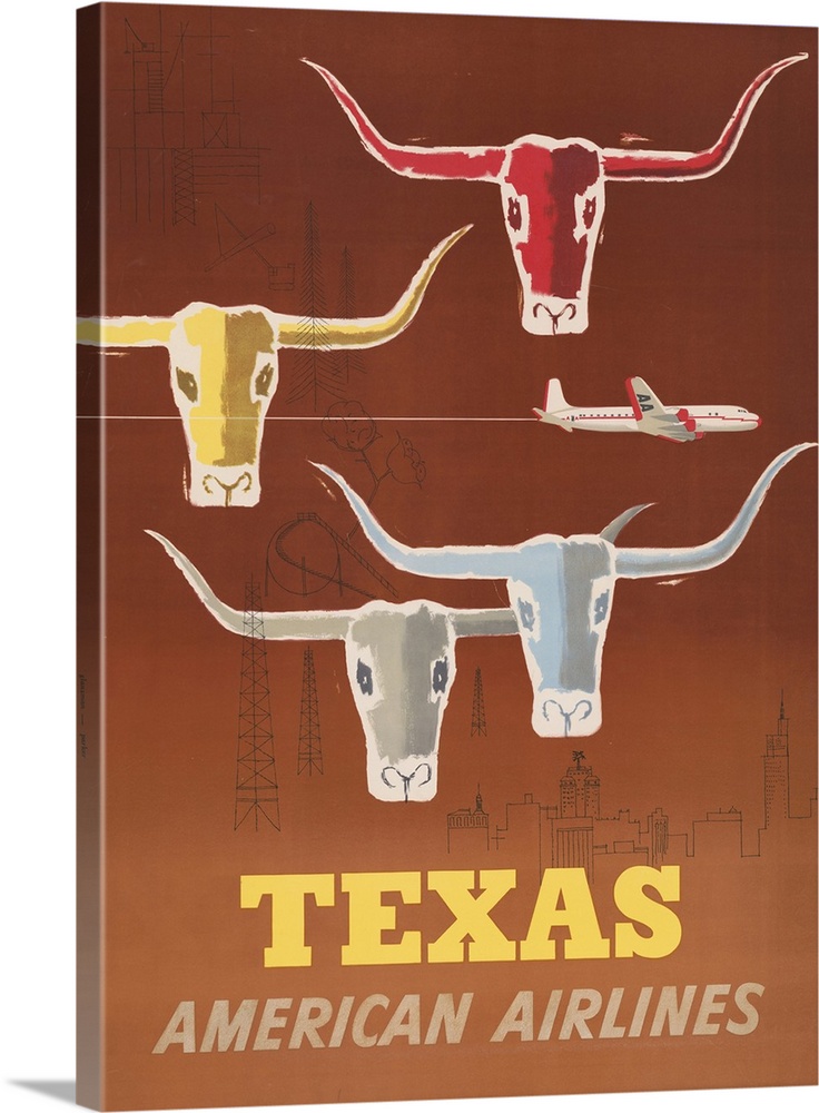 Vintage Travel Poster For American Airlines To Texas, 1953