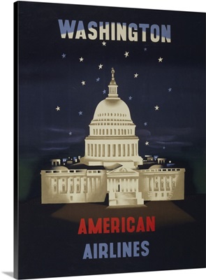 Vintage Travel Poster For American Airlines To Washington DC, 1950
