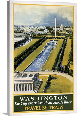 Vintage Travel Poster For Washington DC, Travel By Train, 1930