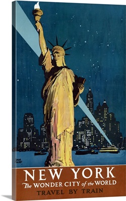 Vintage Travel Poster Of The Statue Of Liberty With Boats, Skyline And Searchlight, 1927