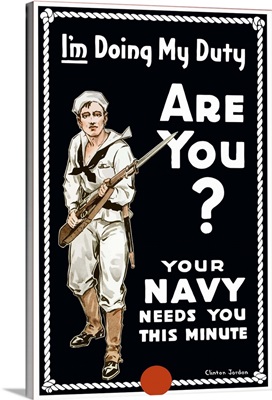 Vintage World War I poster of a sailor holding a bayonet fitted rifle