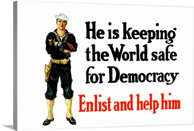 Vintage World War I poster of a sailor standing with his arms crossed