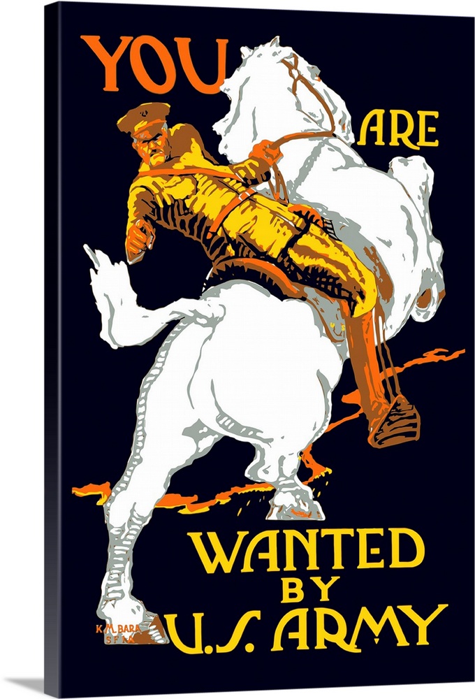 Vintage World War I poster of a U.S. Army officer on horseback, pointing at the viewer. It reads, You Are Wanted By U.S. A...