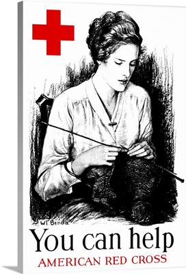 Vintage World War I poster of a young woman knitting