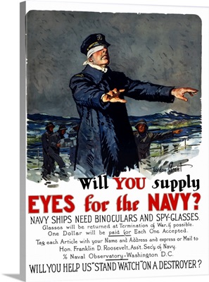 Vintage World War I propaganda poster featuring a blindfolded ship captain