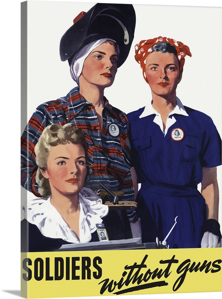 Vintage World War II poster featuring female homeland production workers.