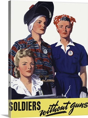 Vintage World War II poster featuring female homeland production workers