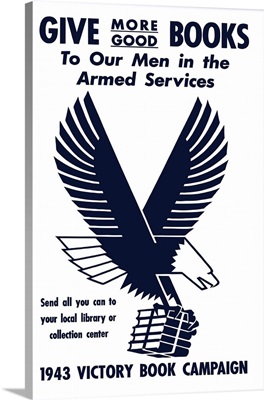 Vintage World War II poster of a flying eagle clutching a bundle of books