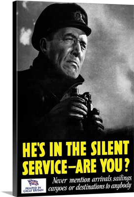 Vintage World War II poster of a naval officer holding binoculars while on the lookout