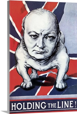 Vintage World War II poster of Winston Churchill as a bulldog and the British flag