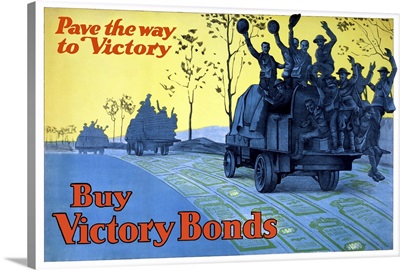Vintage World War One poster of a truck full of soldiers